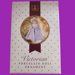 DG Creations Victorian Porcelain Doll Ornament  In Pink Dress & Hat
